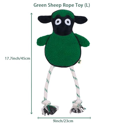 Green Sheep Dog Toy, Durable Plush Rope Toy with Squeaker for Small to Large Dogs, Interactive Chew Toy for Pets, Tough & Recycle Cotton Rope Dog Toys to Keep Them Busy - color: Green Sheep (L)