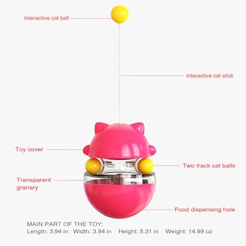 Interactive Cat Toy for Indoor Cats Wobble Treat Dispenser Ball(Rose Red) - color: Rose Red