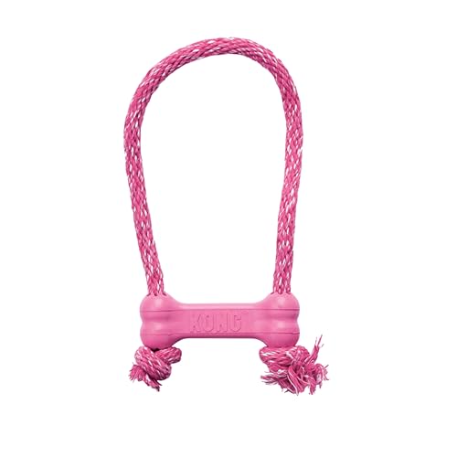 KONG Puppy Goodie Bone with Rope, Natural Rubber, for XS Puppies, Pink - color: Pink