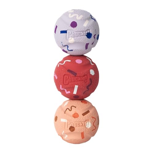 Chuckit! Birthday Fetch Medley Dog Balls, Small (2"), Pack of 3 – Bouncy Birthday‑Scented Rubber Fetch Balls for Dogs Up to 20 lb – Durable Small Dog Toys for Active Play - size: Small 2"