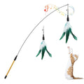 Pawaboo Cat Feather Wand Interactive Toy, 2 Feathers + 1 Wand with Bell - color: White & Green