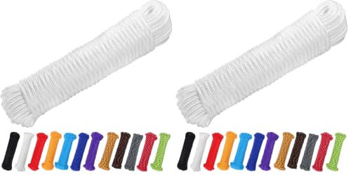 90 ft 1/4 inch (7mm) Polyester Rope (Nylon - Like Durability) Poly Flag Pole Clothes Line Camping Utility Good for Tie Pull Swing Climb Knot (White) (Pack of 2) - color: White, size: 1/4" x 90' (Pack of 2)