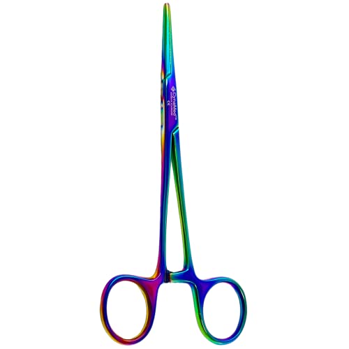 ArTLaB-Dog Pet Ear/Nose Hair Puller Grooming and Tick Removing Hemostat Locking Forceps Pliers, 5.5" (14cm), Straight Curved Forceps (Straight Rainbow 5.5") - style: STRAIGHT RAINBOW 5.5"