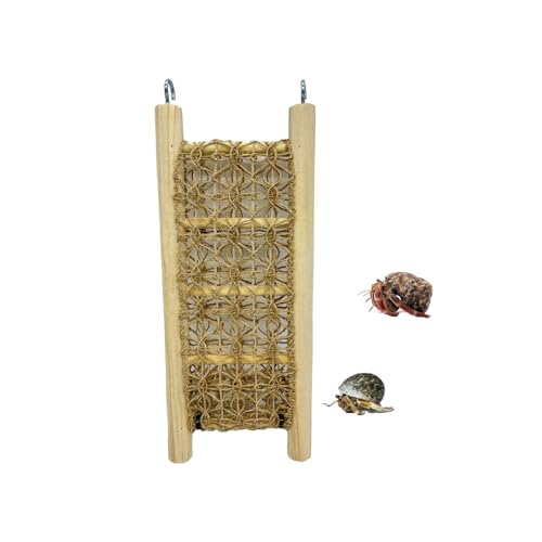 1 Pcs Hermit Crabs Climbing Wooden Ladder Bridge with Hooks, Small Animals Climbing Toy with Rope for Hermit Crabs Chameleon Lizards Reptile Bird Parrot