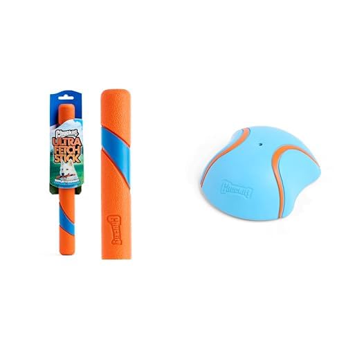 Chuckit! Dog Toy Bundle: 12 Inch Ultra Fetch Stick & Indoor Super Slider Squeaky Toy - Interactive Play Set for All Dog Sizes