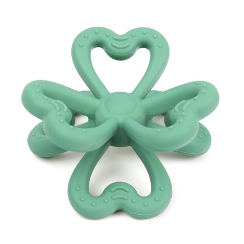 haakaa Silicone Clover Teether, Teethers for Babies 3 Months+, Pea Green - color: Pea Green