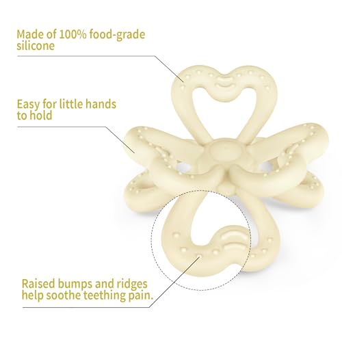 haakaa Silicone Clover Teether, Teethers for Babies 3 Months+, Oat - color: Oat