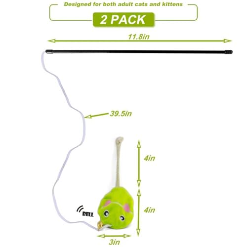 Interactive Cat Toy Wand with Catnip Mouse, Cat Teaser Wand Rainbow String for Bored Indoor Adult Cats and Kittens (2 Pack Mouse) - size: 2 Pack Mouse