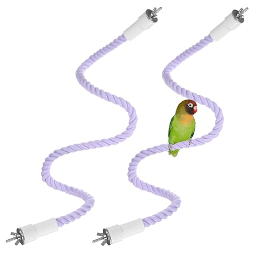 M METERXITY 2-Pack Rope Perches for Bird Cages, 31.5 in Length Comfort Grip Flexible Rope Perch Beak & Paw Grinding for Parrots/Cockatiels/Parakeets, Bird Platform Sand [Purple] - color: Purple, size: 31.5 in