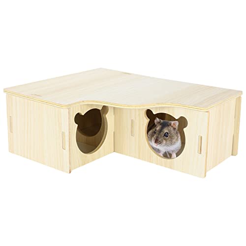 Multi-Chamber Hamster House Maze, 3-Room Hideouts, Wooden Hamster Maze & Tunnel Exploring Toys, Dwarf Hamster House Habitats Decor for Hamster Mice Gerbils Lemmings