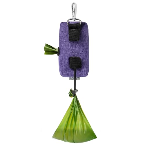 Dog Poop Bag Holder for Leashes and Treat Holder with 2 Waterproof Pouches - color: Purple