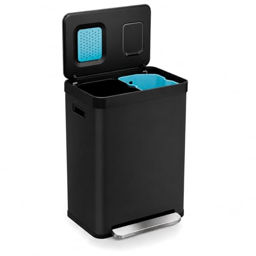 Home Zone Living 19 Gallon Kitchen Trash Can with Dual Compartments - color: Black, size: 19 Gallon