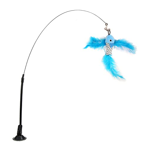 VINGVO Suction Cup Cat Toys for Indoor Cats, Cat Toy Handheld Teaser Wand Toy Interactive Cat Toy Hanging Door Kitten Toys for Kitty Kitten Scratching Exercise Indoor (Blue