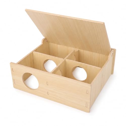 Wooden 4-Chamber Hamster Maze Hideout with Lift-Up Lid