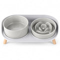 Elevated Slow Feeder Dog Bowls with Splash Proof Stand, Slow Eating 5X - color: Grey