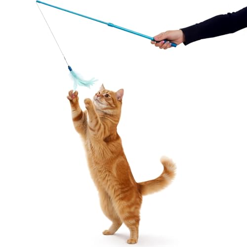 Frisky Flyer, Interactive Cat Toy, Extendable and Retractable Wand with Feathers - The Wand Handle Easily Extends Up to 24" to Engage Cats in High-Flying Fun and Retracts Back Down for Easy