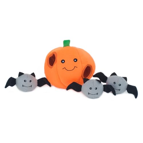 ZippyPaws Burrow Hide & Seek Plush Dog Puzzle - Pumpkin with Bats