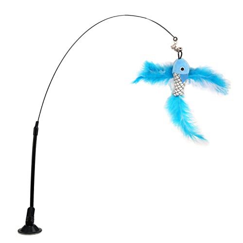 VINGVO Suction Cup Cat Toys for Indoor Cats, Cat Toy Handheld Teaser Wand Toy Interactive Cat Toy Hanging Door Kitten Toys for Kitty Kitten Scratching Exercise Indoor (Blue