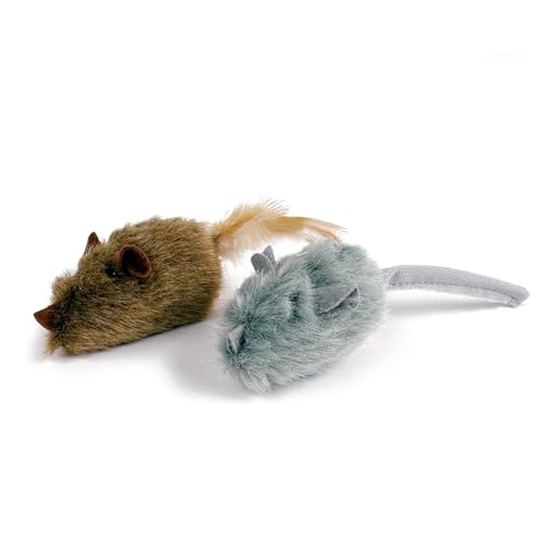 TTcat 2 Pack Squeaky Furry Mouse Cat Toys with Silvervine, Realistic Fluffy Mice Kitten Interactive Hunting Toy, Noise-Making Cat Prey Toy for Indoor Cats, Boredom Relief Teaser Chew Toy.