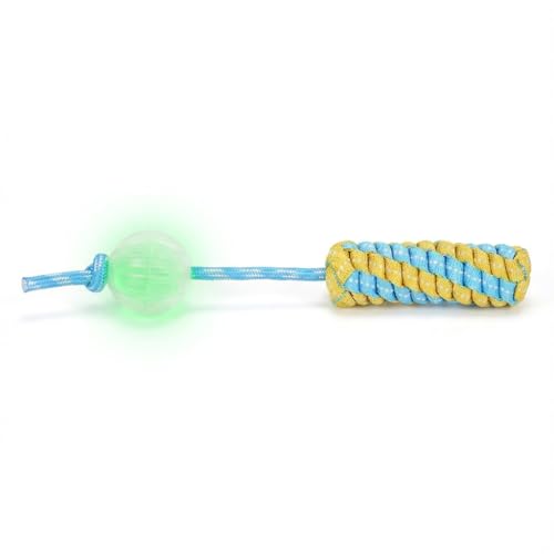 Knot Rope Dog Chew Toys, Glow in the Dark Dog Tug Toy with queaky Ball - color: Comet Ball