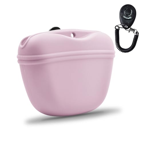 AUDWUD Silicone Dog Treat Pouch with Clicker Magnetic Closure Secure Clip - color: Peach Pink, size: 1 Pack