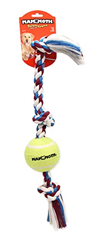 Mammoth Flossy Chews Color 3 Knot Tug w/Large Tennis Ball – Premium Cotton-Poly Tug Toy for Dogs – Interactive Dog Tug Toy – Rope Dog Toy with Tennis Ball for Large Dogs - 24” - size: Large (24 in), style: 3 Knot Rope Tug with Tennis Ball