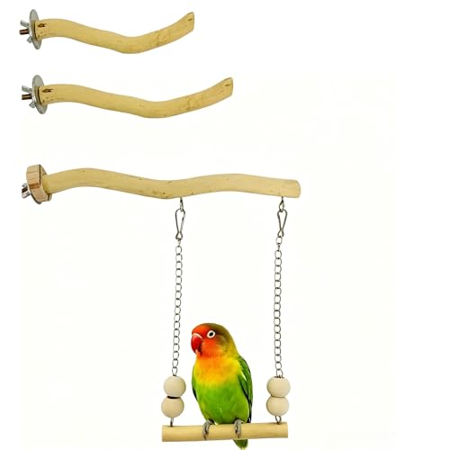 Bird Perch and Swing for Small Birds, Natural Wood Cage Accessories - size: Medium