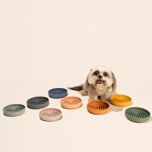 Slow Feeder Dog Bowl - Silicone Dog Bowl, Small, 6" x 1.25" - Tan - color: Tan - Rainbow Design, size: Small (6” Across x 1.25” Tall)