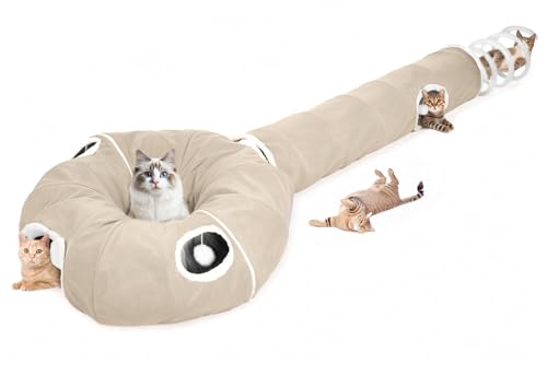 Ownpets 2-in-1 Cat Tunnel Large Lollipop Collapsible Cave Plush,12"D, Beige - color: Beige