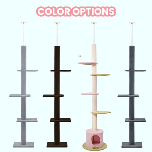 Max & Marlow 95-108" Floor to Ceiling Cat Tree for Indoor Cats, Light Grey - color: Light Grey
