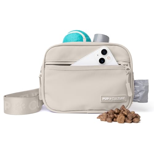 Pup Culture Dog Treat Pouch with Poop Bag Dispenser and Removable Treat Pouch | Cross Body Dog Walking Bag | The Perfect Puppy Training Tool and Even Better Gift - color: Cream