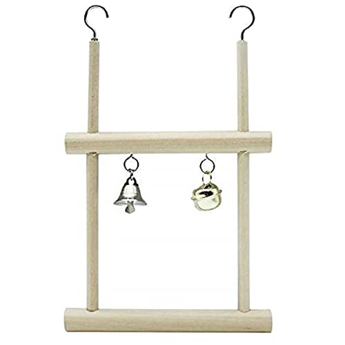 Litewoo Bird Stand Parrot Perches Hanging Swing Natural Wood Stand Platform with Bells for Finch Parakeet Budgie African Grey Cockatiel Cage Accessories