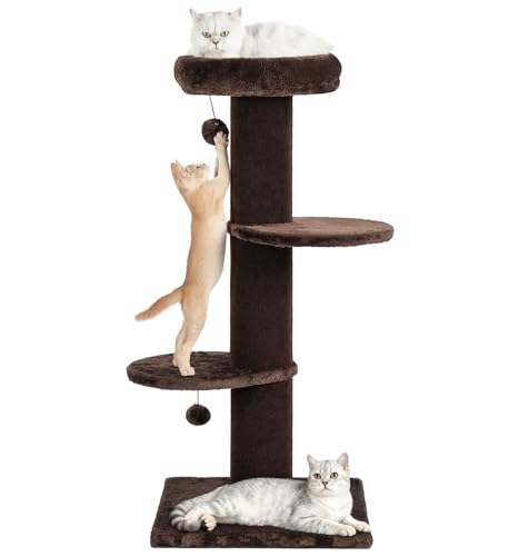 Cat Craft 43" Short Plush Cat Scratching Post with Perch & Bed, Brown - color: Chestnut
