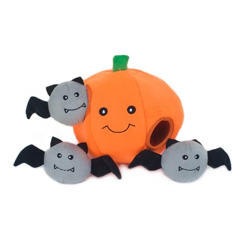 ZippyPaws Burrow Hide & Seek Plush Dog Puzzle - Pumpkin with Bats