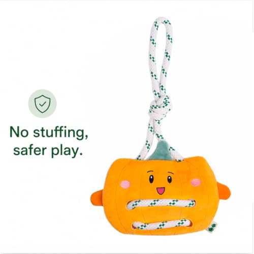 Green Sheep Interactive Plush Dog Toy, No Stuffing Squeaky Toy with Recycled Cotton Rope for Medium to Large Dogs, Chew Toy, Pumpkin - color: Pumpkin（L）