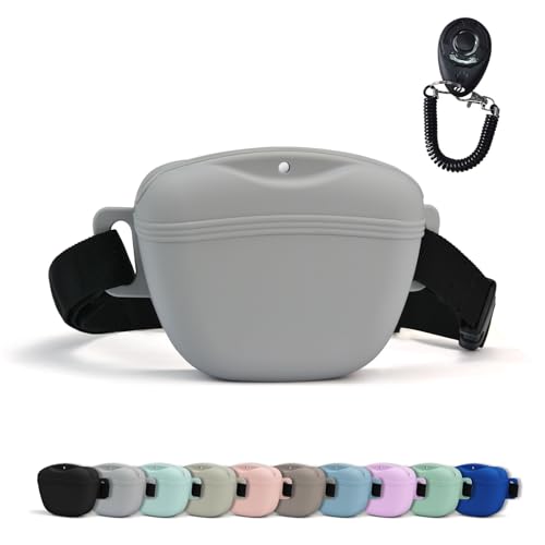 AUDWUD Magnetic Silicone Dog Treat Pouch with Adjustable Belt - color: Light Grey, size: 1 Pack