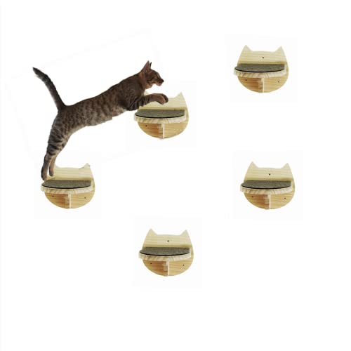 SHENGOCASE 5-Pack Natural Wood Wall Mounted Cat Steps - size: A