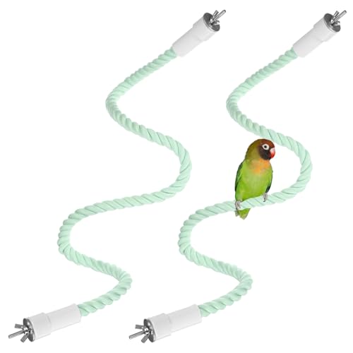 M METERXITY 2-Pack Rope Perches for Bird Cages, 31.5 in Length Comfort Grip Flexible Rope Perch Beak & Paw Grinding for Parrots/Cockatiels/Parakeets, Bird Platform Sand [Cyan] - color: Cyan, size: 31.5 in
