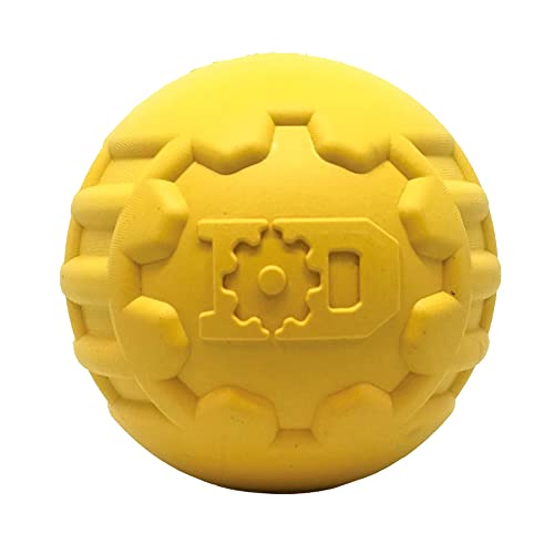 SodaPup Industrial Dog Gear Ball – Durable Ball Toy, Chew Toy, & Treat Dispenser Made in USA from Non-Toxic, Pet-Safe, Food Safe Natural Rubber Material for Bonding, Mental & Physical Exercise, & More - color: Gear Ball Yellow, size: Large