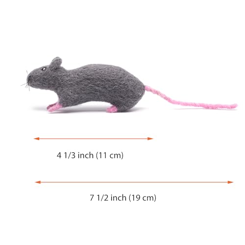 Glaciart One Felt Cat Rat Toy – Soft Fuzzy Enrichment 100% Natural Wool - Interactive Catnip Play Cat Toy Set - Safe for Pets, Non-AZO Colored Dyes - color: Rat
