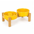 Ceramic Slow Feeder Dog Bowls with Raised Stand, 0.9 Cups Elevated Slow Feeding Bowl for Small Dogs and Cats, Non-Slip Pet Food Dish Helps Reduce Gulping and Bloating - color: Yellow, size: 5.1 inch