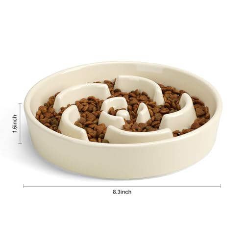 Ceramic Slow Feeder Dog Bowl, 2 Cups Maze Puzzle Dish to Slow Down Eating - color: Flower - White