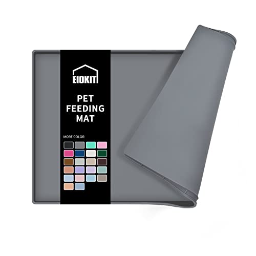 Silicone Dog Food Mat Waterproof Pet Feeding Tray for Small Medium Dogs - color: Grey, size: 24"L x 16"W