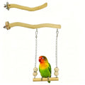 Bird Perch and Swing for Small Birds, Natural Wood Cage Accessories - size: Short