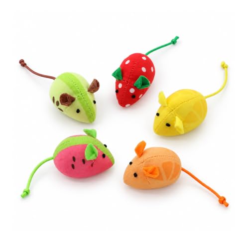 Catnip Cat Mice Toys Interactive Mouse Cat Toy for Indoor Adult Cats Kitten Kitty Baby Cat Chew Exercise Toy Fruit-Shaped Mice Cat Toy Set - 5PCS