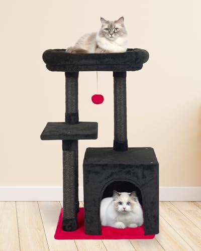Cute Cat Tree Kitten Cat Tower Condo Cat Furniture Sisal Scratching Posts K - color: RedBlack