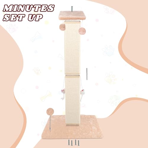 ANWA Large Cat Scratching Posts for Indoor Cats, 32" Tall, 4.7" Post, Beige