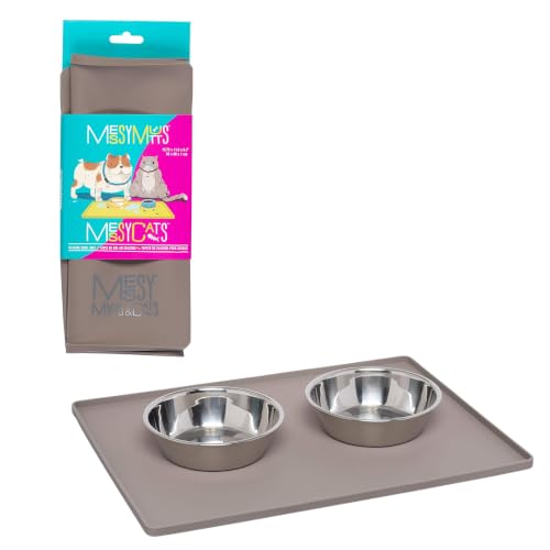 Messy Mutts and Cats Silicone Bowl Mat, Raised Edge, 16 x 12, Grey - color: Grey