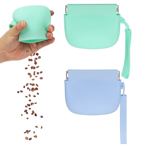 Silicone Dog Treat Pouch, Auto Closure, Pocket Size, Portable Walking Bag for Dog and Cat 4x3 Inch (Green/Blue, 2Pcs), Intended for Pet Travel/Training/Walking - color: Green/Blue