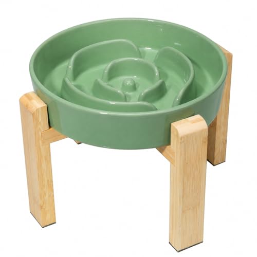 Elevated Slow Feeder Dog Bowl, 8.8" Ceramic Maze Dog Bowl with Stand - color: Green, size: 3.2 Cups